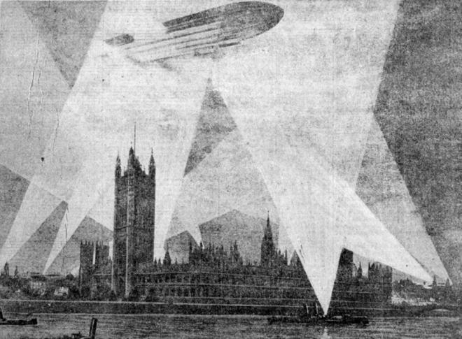 1915-Zeppelin-over-the-House-of-Parliament-London-England